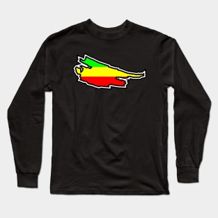 Saturna Island Silhouette in Rastafarian Flag Colours -  Rasta Pattern - Saturna Island Long Sleeve T-Shirt